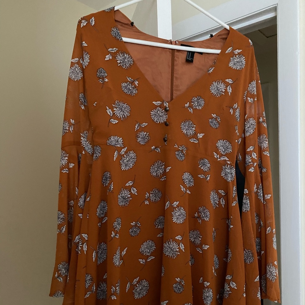 Orange Forever 21 Floral Print Dress